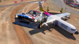 Screenshot of the 1965 Hoonigan Ford Mustang "Hoonicorn" in Forza Horizon 5.